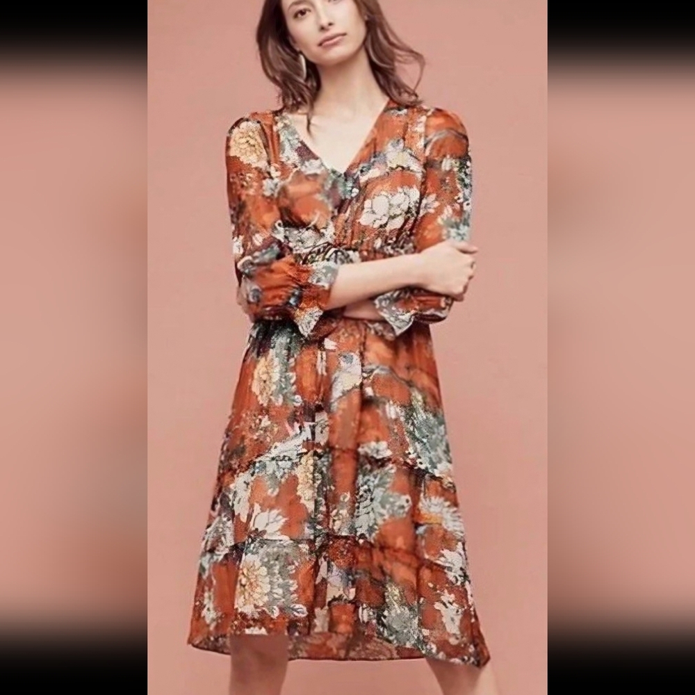 Hemant & Nandita Orange Floral Dress – Size 4 – Stunning Details - Picture 1 of 5